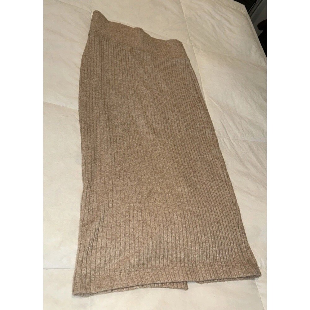 LOFT Outlet Ribbed Knit Midi Sweater Skirt Tan Beige Elastic Waist Womens XS